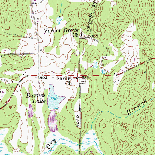 Topographic Map of Sardis Church, GA