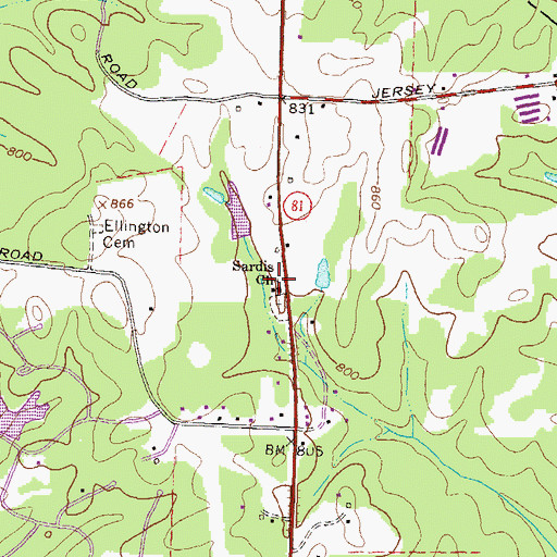 Topographic Map of Sardis Church, GA