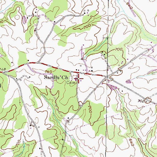 Topographic Map of Sardis Church, GA