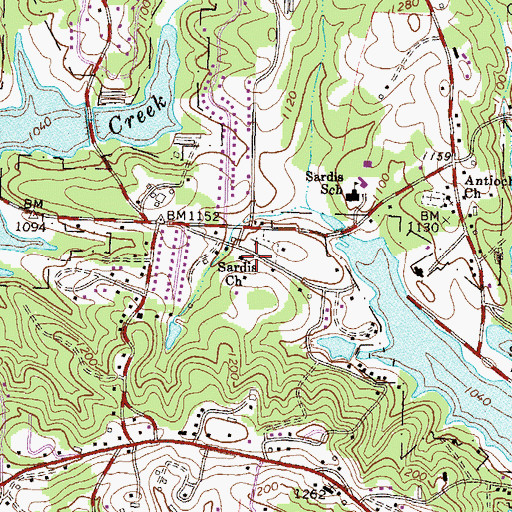 Topographic Map of Sardis Church, GA