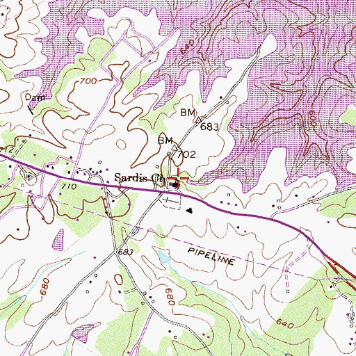 Topographic Map of Sardis Church, GA