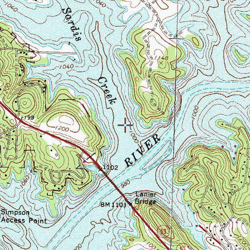 Topographic Map of Sardis Creek, GA
