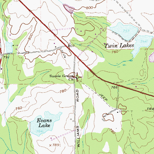 Topographic Map of Sassie Grove Church, GA
