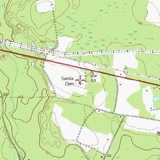 Topographic Map of Satilla Cemetery, GA