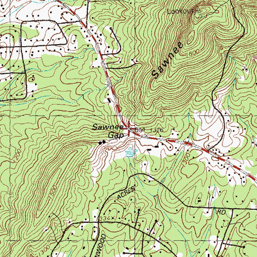 Topographic Map of Sawnee Gap, GA