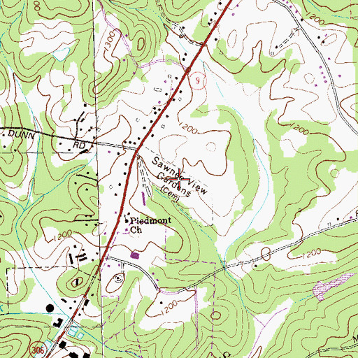 Topographic Map of Sawnee View Memorial Gardens, GA