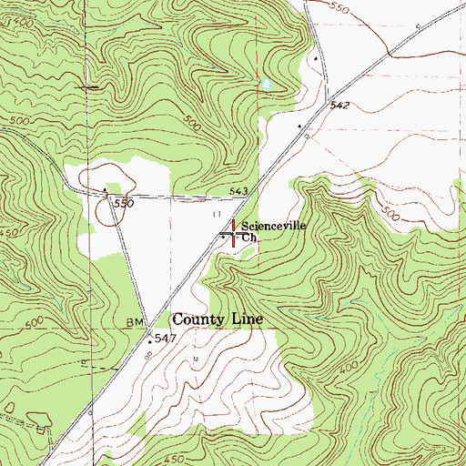 Topographic Map of Scienceville Church, GA