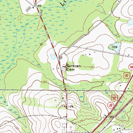 Topographic Map of Screven Cemetery, GA
