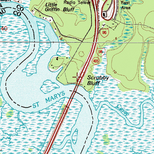 Topographic Map of Scrubby Bluff, GA