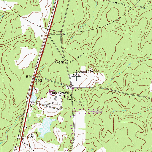 Topographic Map of Second Union Church, GA