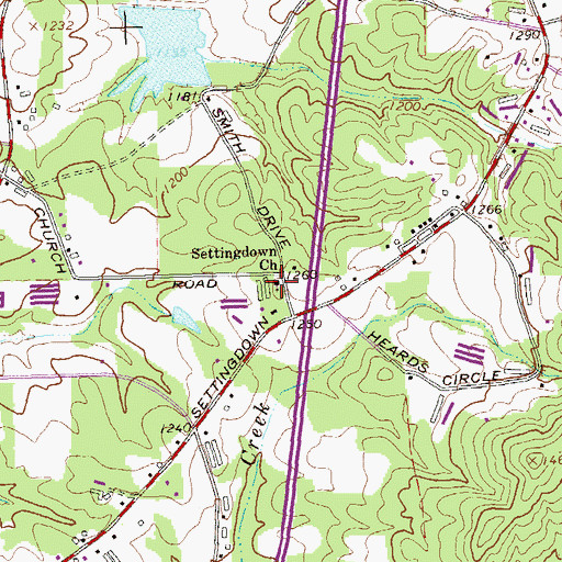 Topographic Map of Settingdown Church, GA