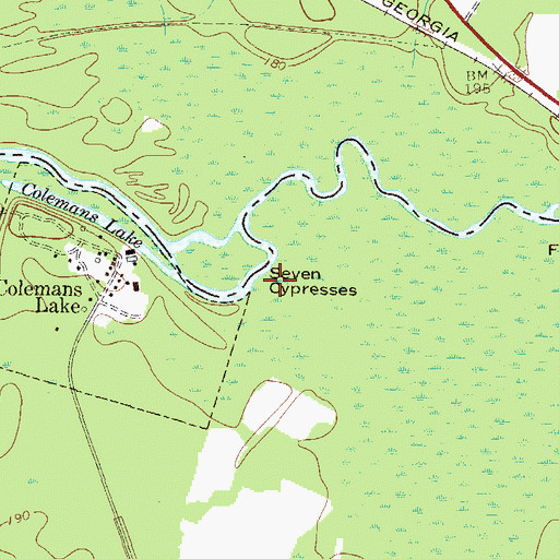 Topographic Map of Seven Cypresses, GA