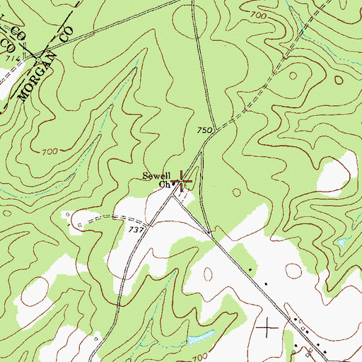 Topographic Map of Sewell Church, GA