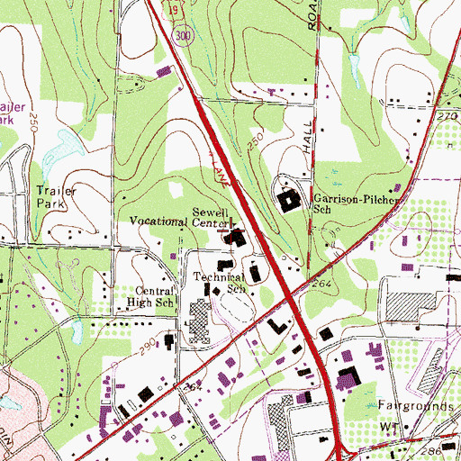 Topographic Map of Sewell Vocational Center, GA