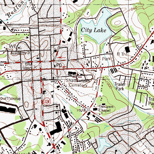 Topographic Map of Old Shadowlawn Cemetery, GA