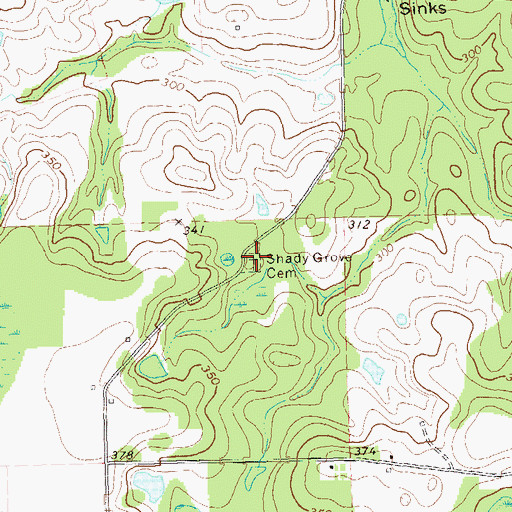 Topographic Map of Shady Grove Cemetery, GA