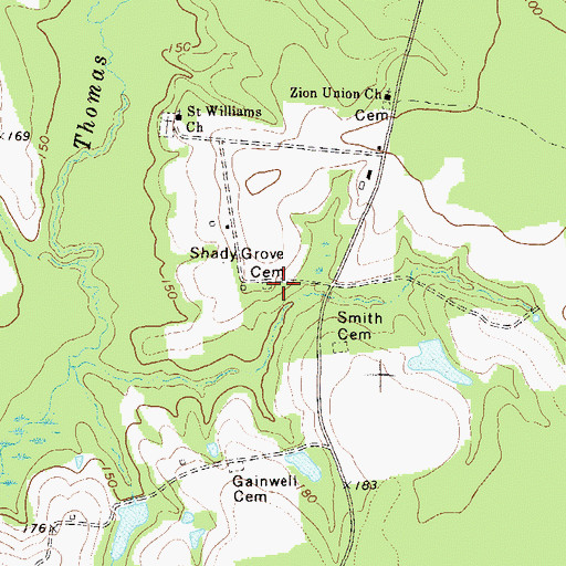 Topographic Map of Shady Grove Cemetery, GA