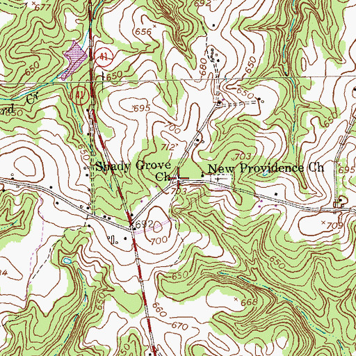 Topographic Map of Shady Grove Church, GA