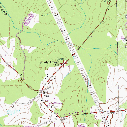 Topographic Map of Shady Grove Baptist Church, GA
