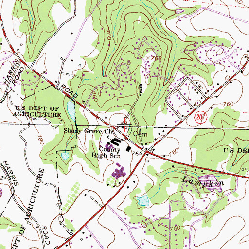 Topographic Map of Shady Grove Church, GA