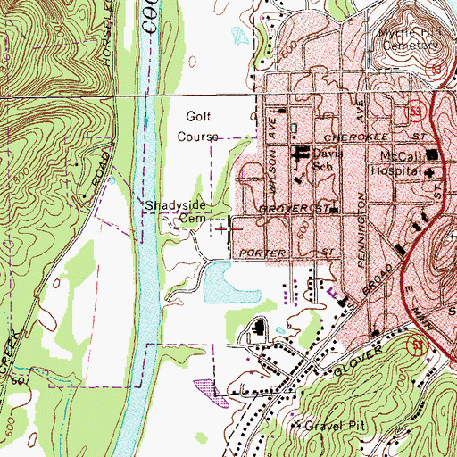 Topographic Map of Shadyside Cemetery, GA