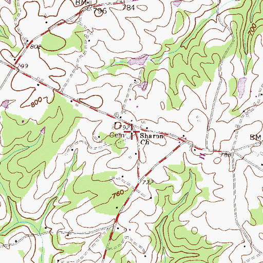 Topographic Map of Sharon Church, GA