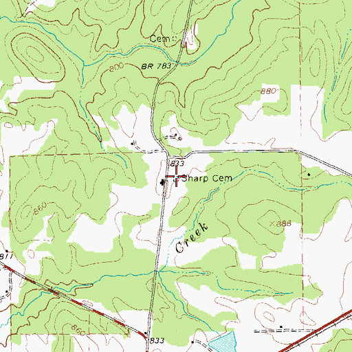 Topographic Map of Sharp Cemetery, GA