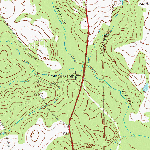 Topographic Map of Sharpe Cemetery, GA