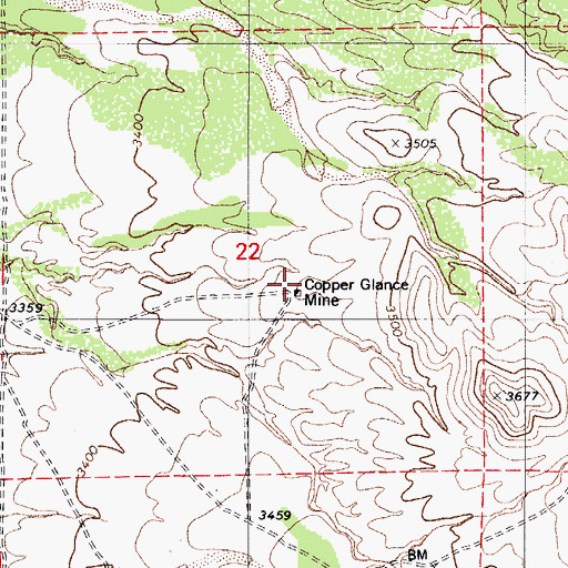 Topographic Map of Copper Glance Mine, AZ