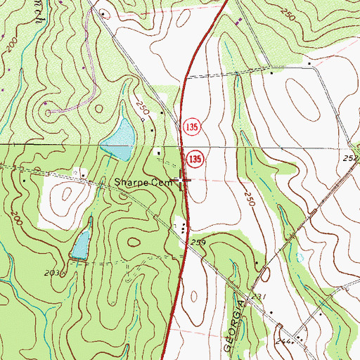 Topographic Map of Sharpe Cemetery, GA
