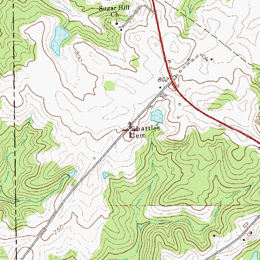 Topographic Map of Shattles Cemetery, GA