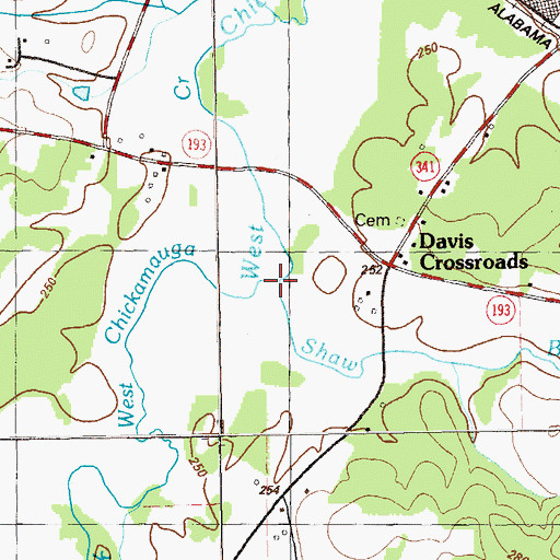 Topographic Map of Shaw Branch, GA
