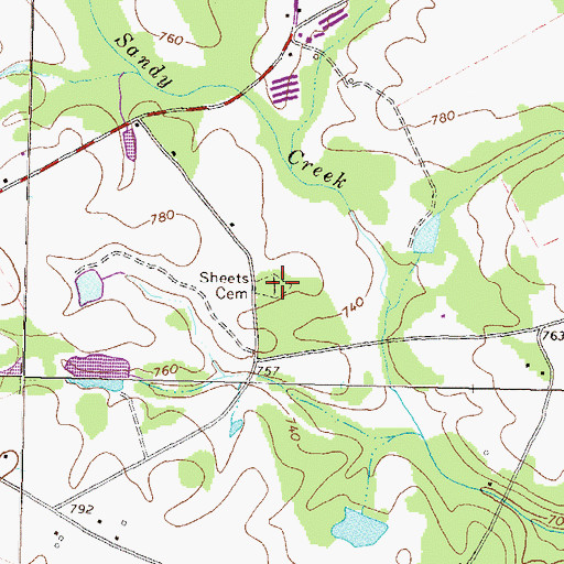 Topographic Map of Sheets Cemetery, GA