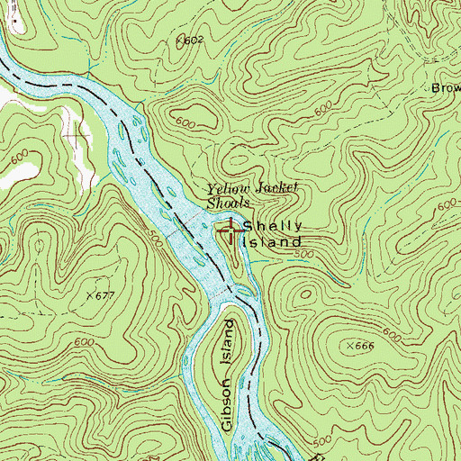 Topographic Map of Shelly Island, GA