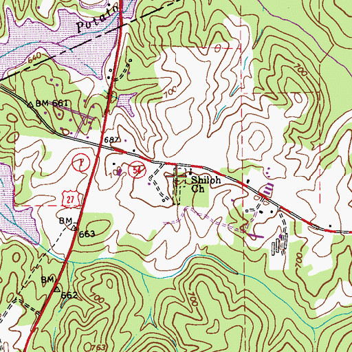 Topographic Map of Shiloh Church, GA