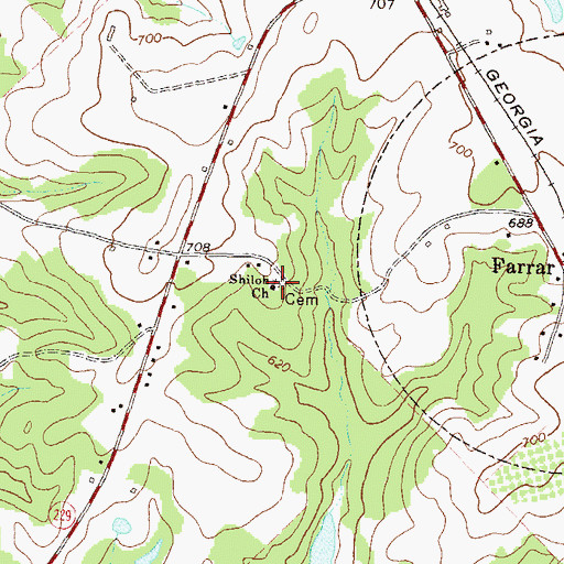 Topographic Map of Shiloh Church, GA
