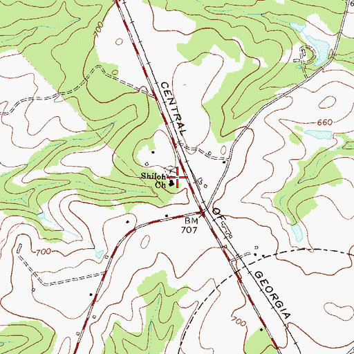 Topographic Map of Shiloh Church, GA