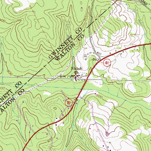 Topographic Map of Shiloh Church, GA