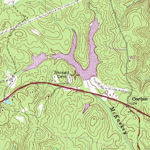 Topographic Map of Shinall Cemetery, GA