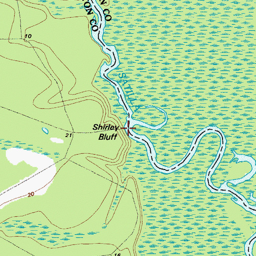 Topographic Map of Shirley Bluff, GA