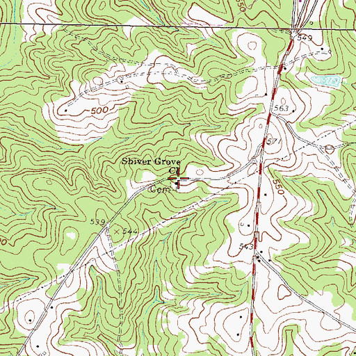 Topographic Map of Shiver Grove Church, GA