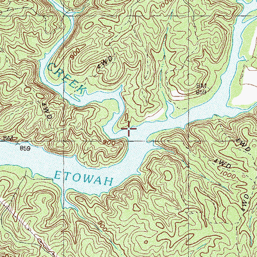 Topographic Map of Shoal Creek, GA