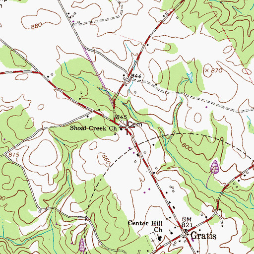 Topographic Map of Shoal Creek Church, GA