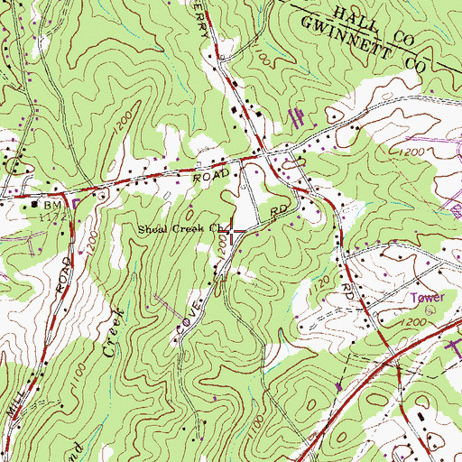 Topographic Map of Shoal Creek Church, GA