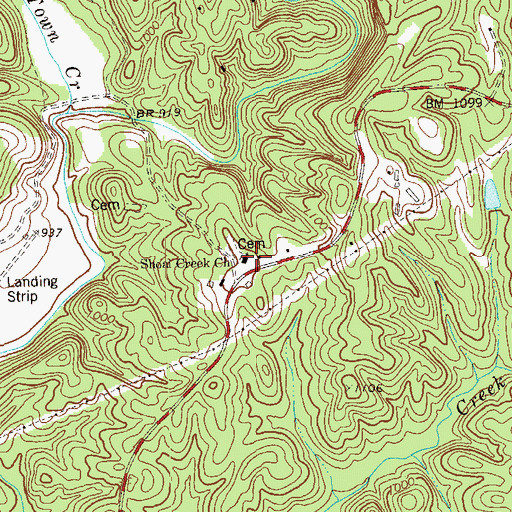 Topographic Map of Shoal Creek Baptist Church, GA