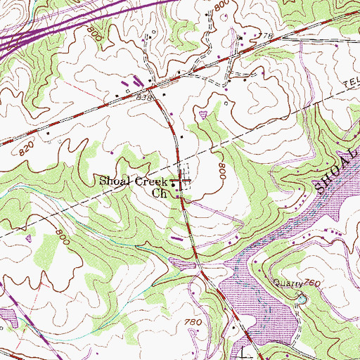 Topographic Map of Shoal Creek Church, GA