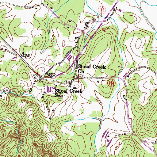 Topographic Map of Shoal Creek Church, GA
