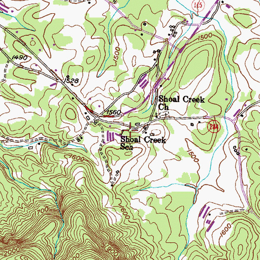 Topographic Map of Shoal Creek School, GA