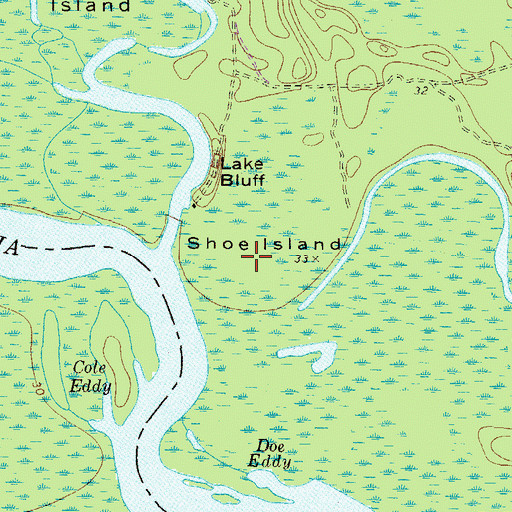 Topographic Map of Shoe Island, GA