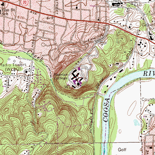 Topographic Map of Shorter College, GA